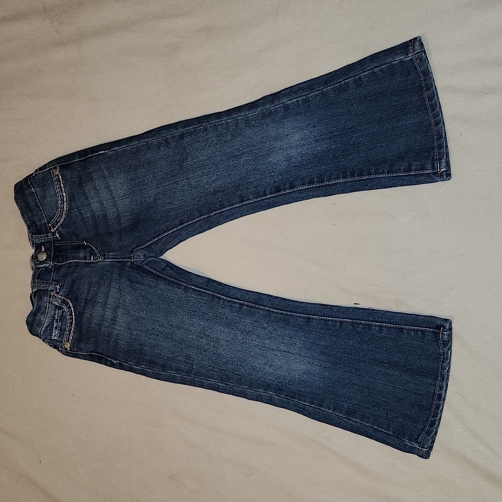 Levi's 715 bootcut blue jeans with pink stitching 5 Reg